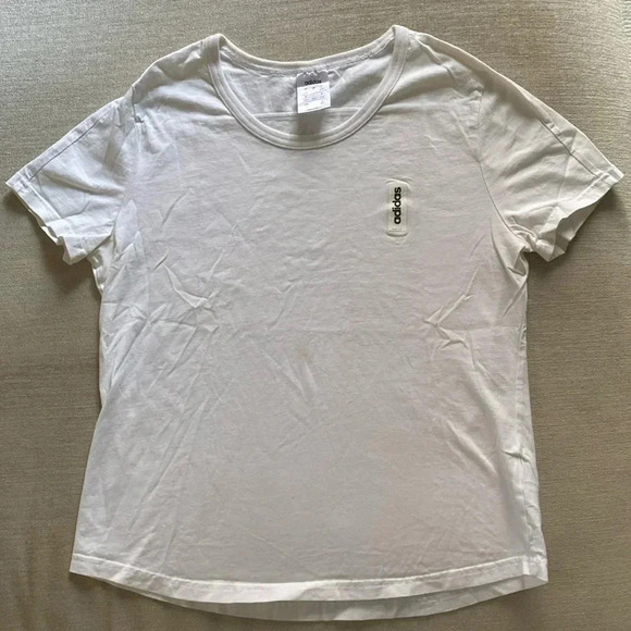 adidas Tops - Adidas Crewneck White Breast Emblem Athletic Short Sleeve T-Shirt Size L
